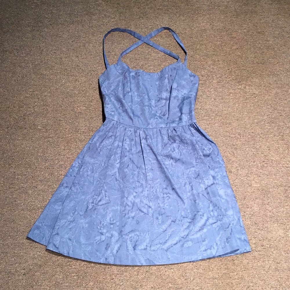 Blue water/tie dye pattern halter cross strap mini